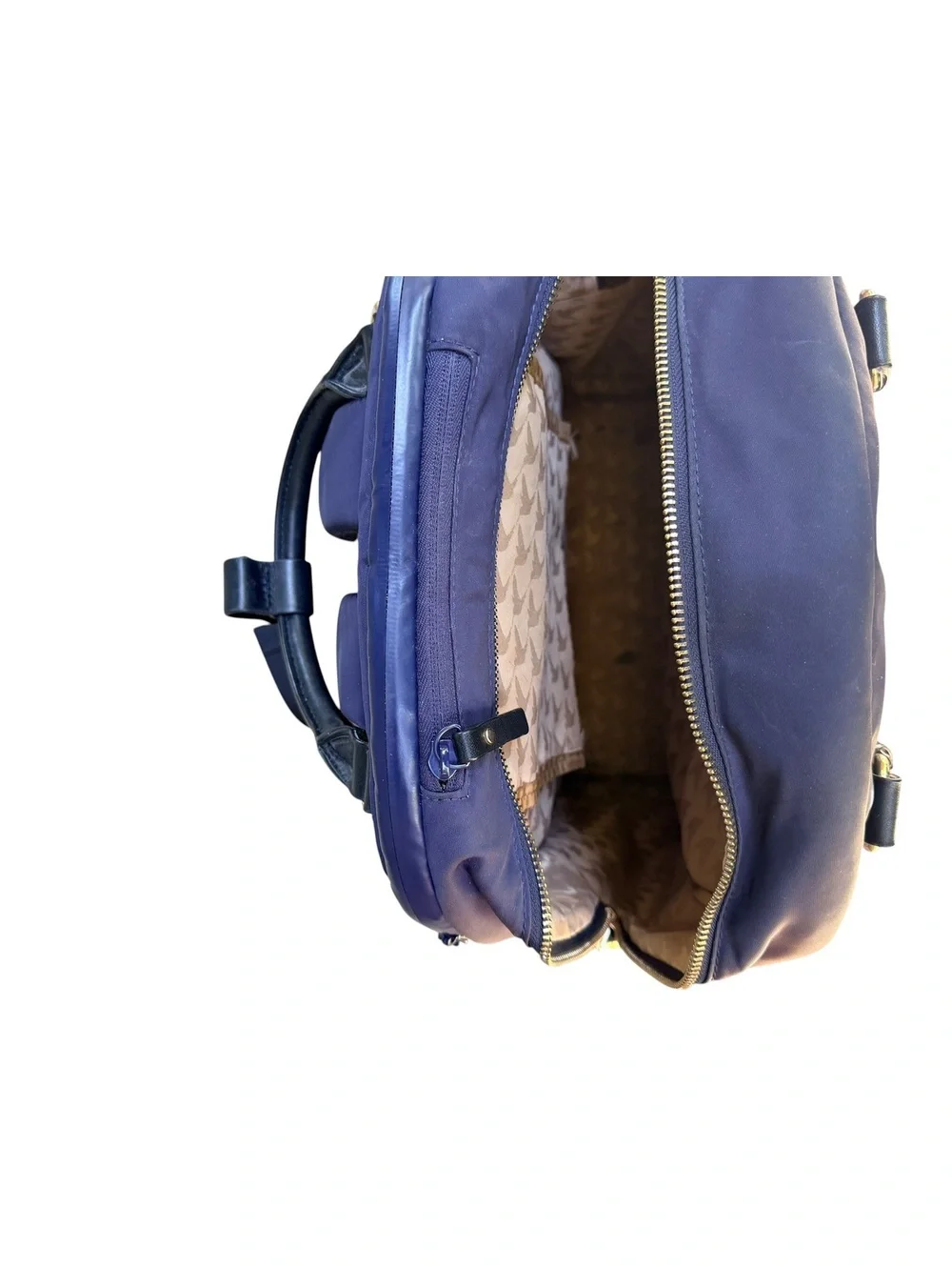 Lo & Sons Rowledge Backpack Navy Nylon Brown Leather Laptop Travel Work Bag